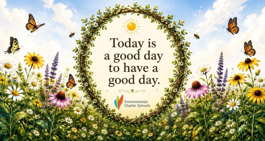 Today is a good day to have a good day - Environmental Charter Schools 2026-27 theme, wildflower wreath with butterflies