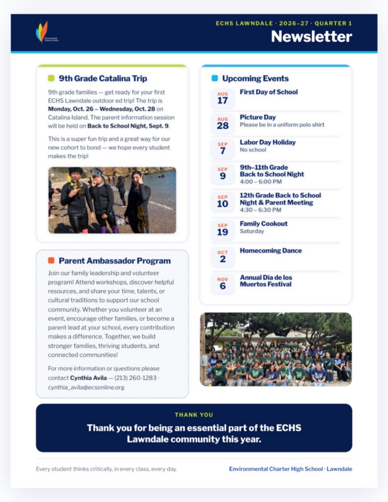ECHS-Lawndale Quarter 1 Newsletter, English, page 2
