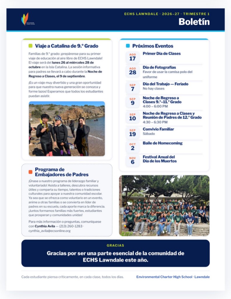 ECHS-Lawndale Quarter 1 Newsletter, Espanol, page 2
