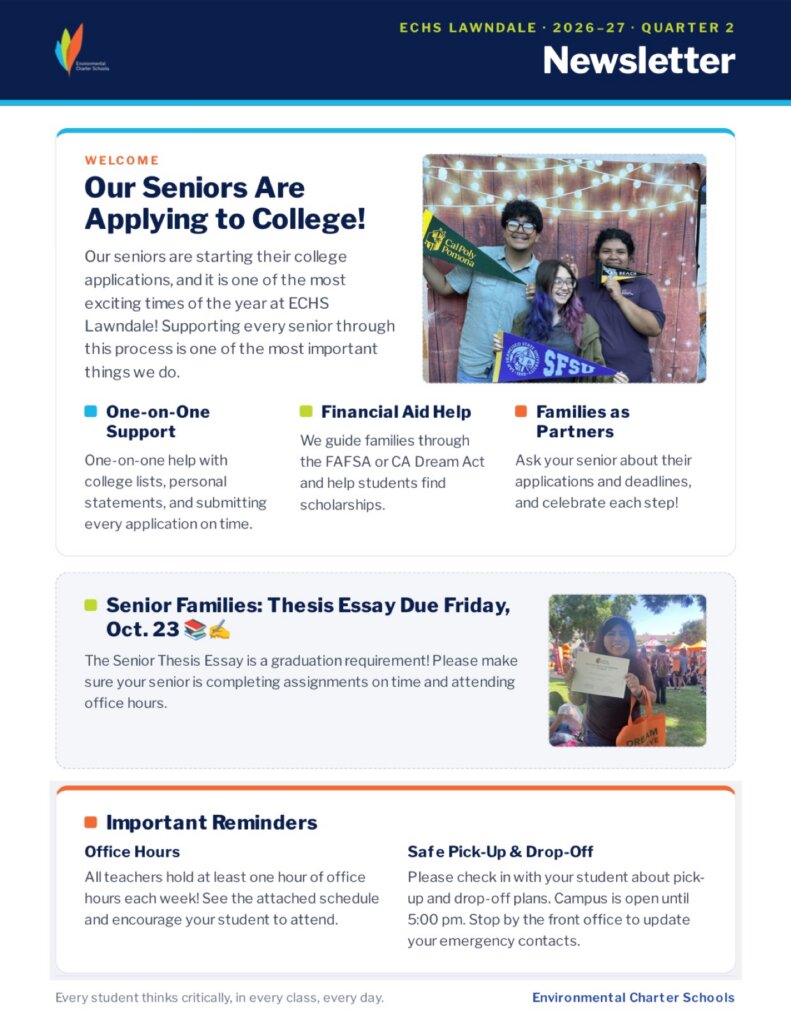 ECHS-Lawndale Quarter 2 Newsletter, English, page 1