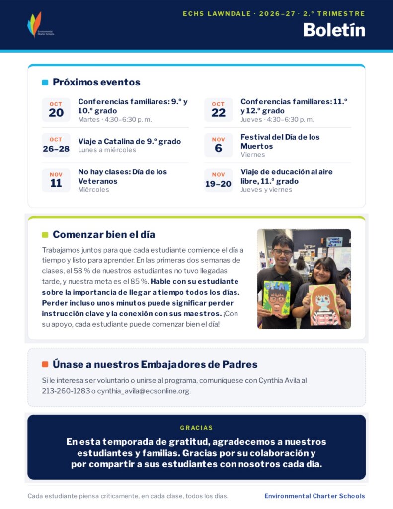 ECHS-Lawndale Quarter 2 Newsletter, Espanol, page 2