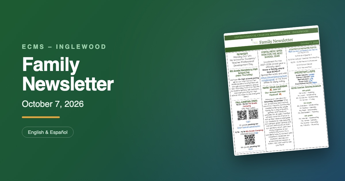 ECMS-Inglewood Family Newsletter, October 7, 2026