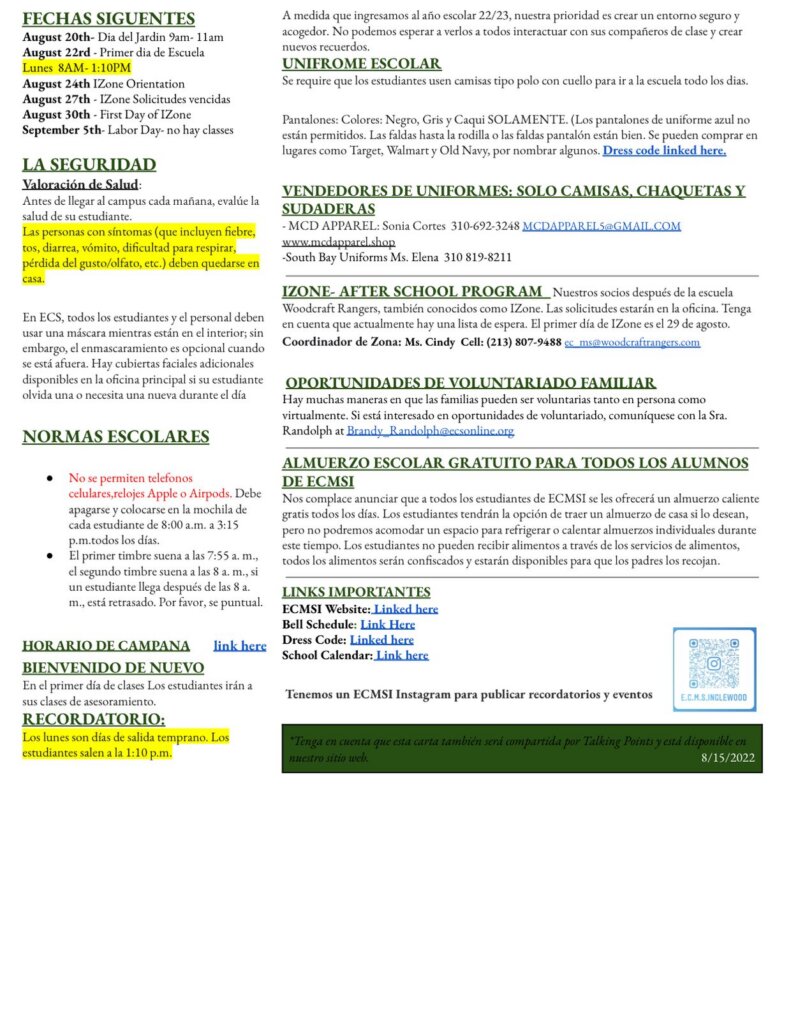 ECMS-Inglewood Family Newsletter, August 15, 2025, page 3