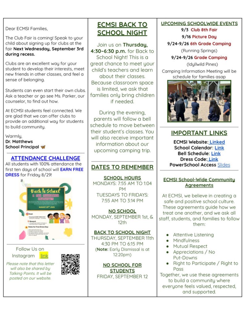 ECMS-Inglewood Family Newsletter, August 26, 2025, page 2