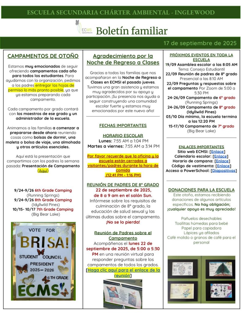 ECMS-Inglewood Family Newsletter, September 17, 2025, page 2
