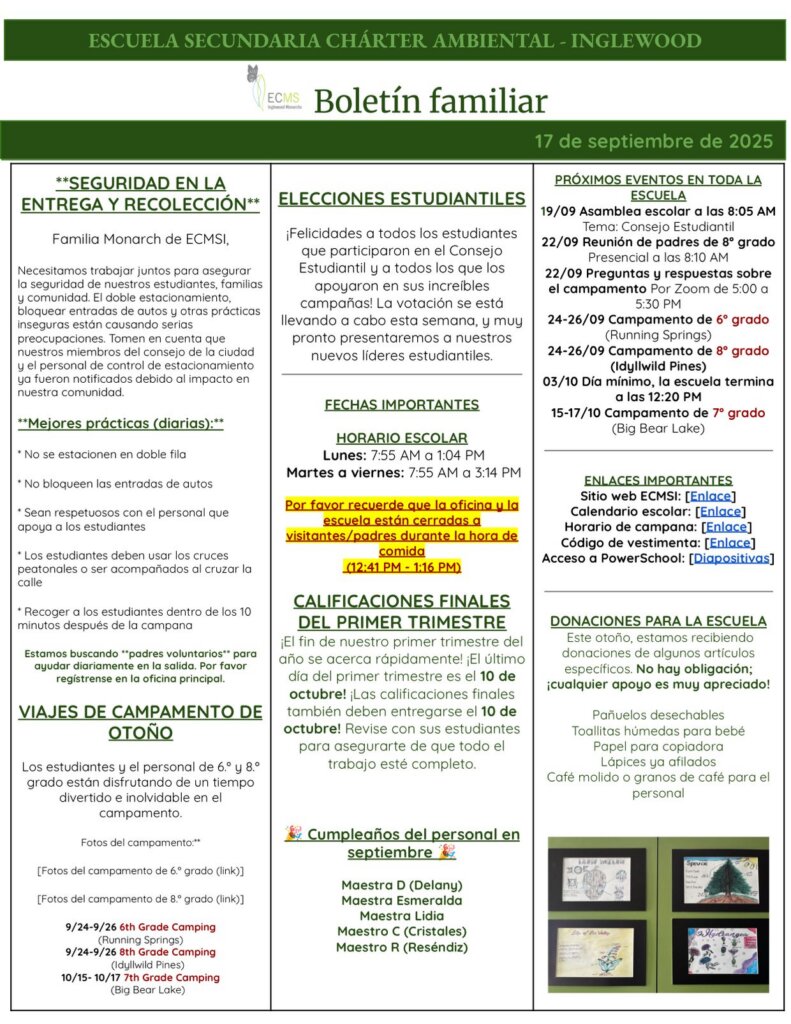 ECMS-Inglewood Family Newsletter, September 24, 2025, page 2
