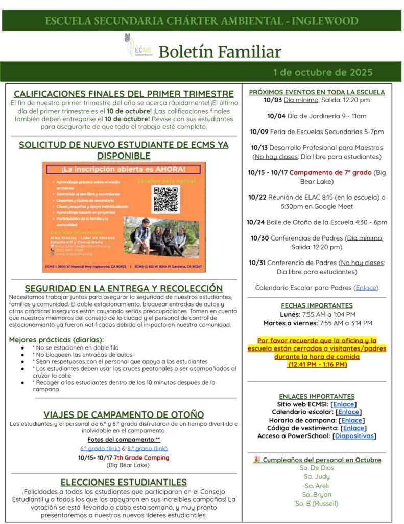 ECMS-Inglewood Family Newsletter, October 1, 2025, page 2