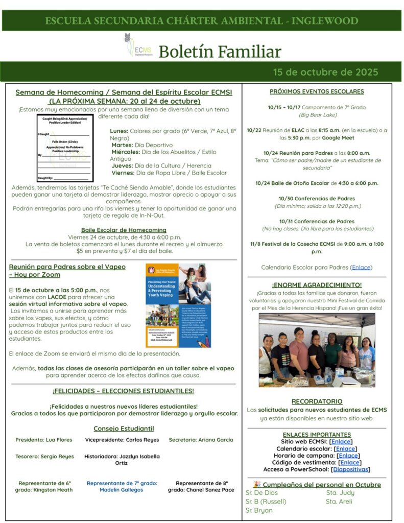 ECMS-Inglewood Family Newsletter, October 15, 2025, page 2