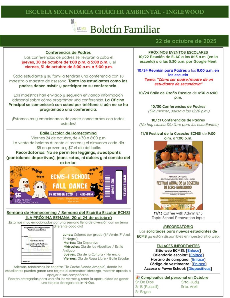ECMS-Inglewood Family Newsletter, October 22, 2025, page 2