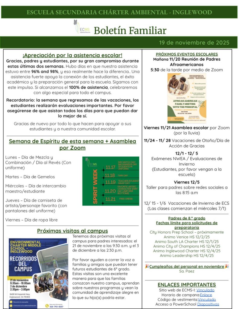 ECMS-Inglewood Family Newsletter, November 19, 2025, page 2