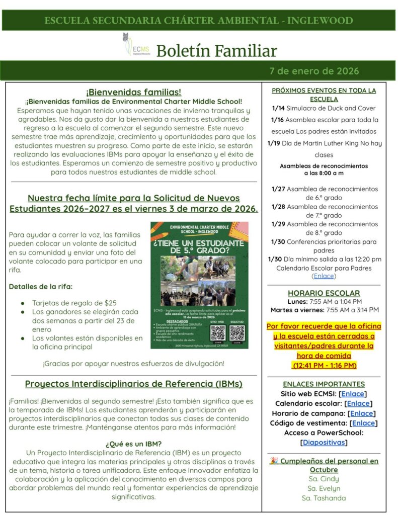 ECMS-Inglewood Family Newsletter, January 7, 2026, page 2