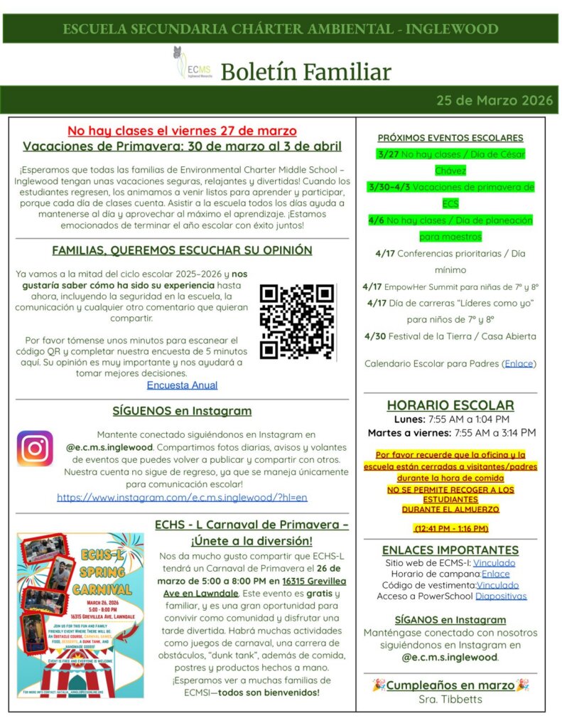 ECMS-Inglewood Family Newsletter, March 25, 2026, page 2