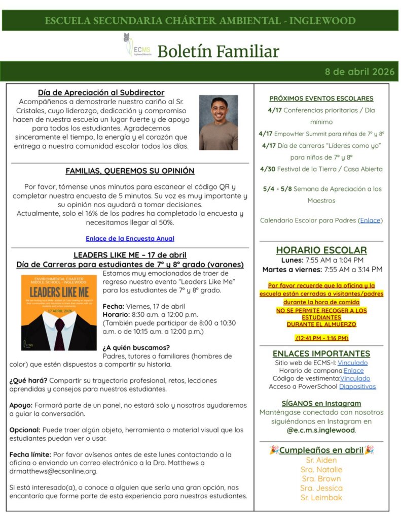 ECMS-Inglewood Family Newsletter, April 8, 2026, page 2