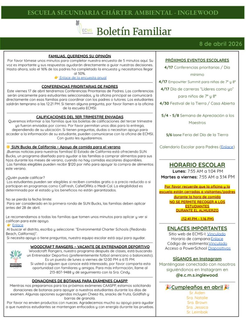 ECMS-Inglewood Family Newsletter, April 15, 2026, page 2