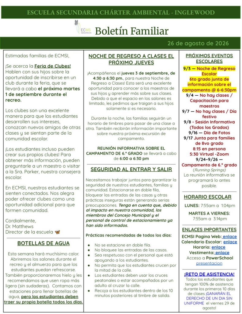 ECMS-Inglewood Family Newsletter, August 24, 2026, page 2