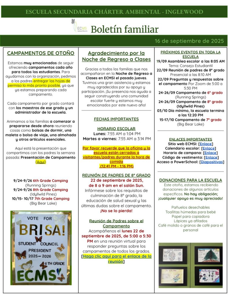 ECMS-Inglewood Family Newsletter, September 15, 2026, page 2