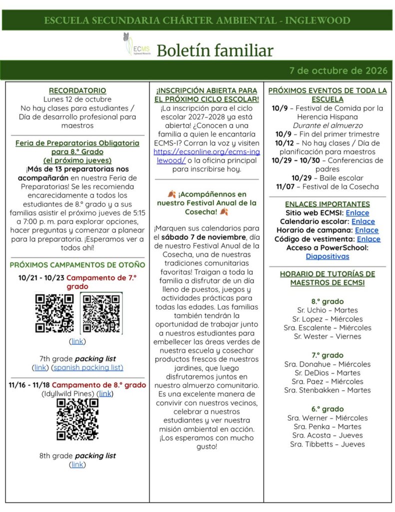 ECMS-Inglewood Family Newsletter, October 7, 2026, page 2